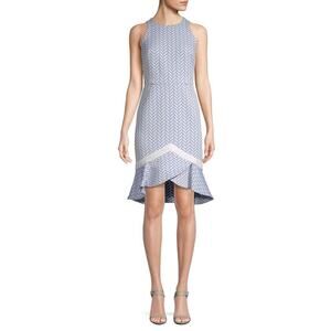 Shoshanna Webster Herringbone Sheath Dress In Blue Multi Mermaid Hem Size 4 $418